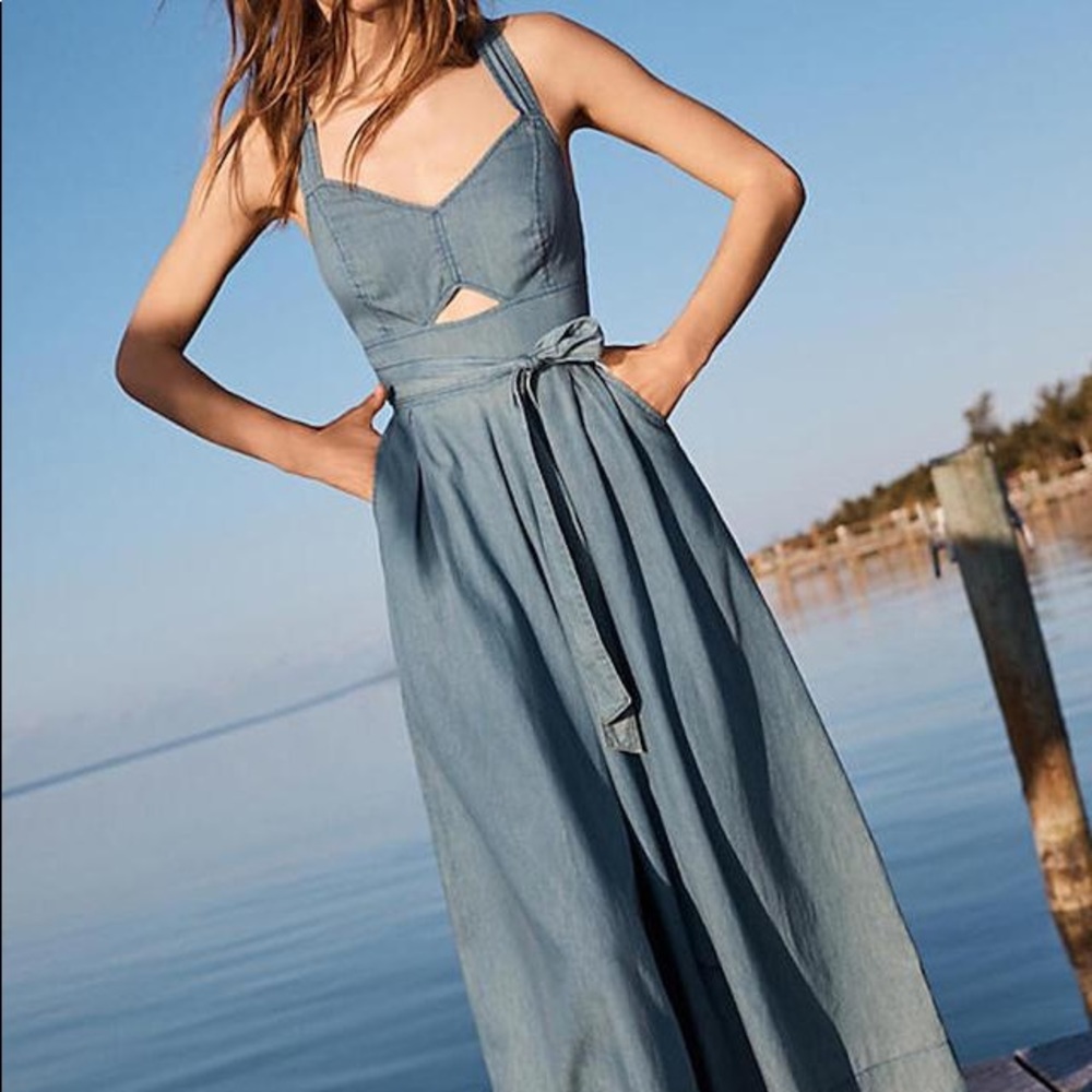 Chambray Cutout Wide-Leg Jumpsuit